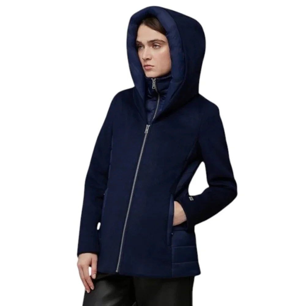 Soia & Kyo Womens Viviana Wool Blend and Quilted Puffer Hooded Coat in Lapis Lrg - Picture 2 of 16